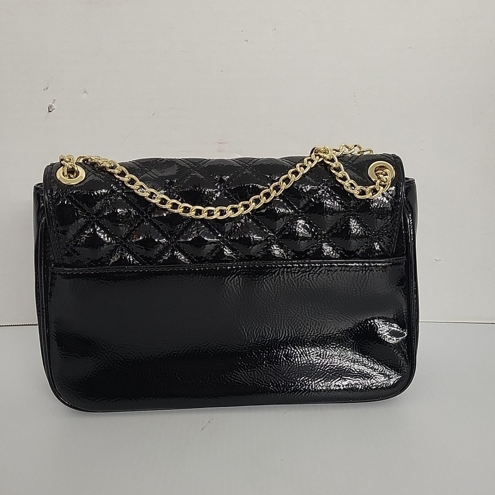 Anne‎ Klein Quilted Black Patent Purse Handbag Gold Chain Strap Vintage Small